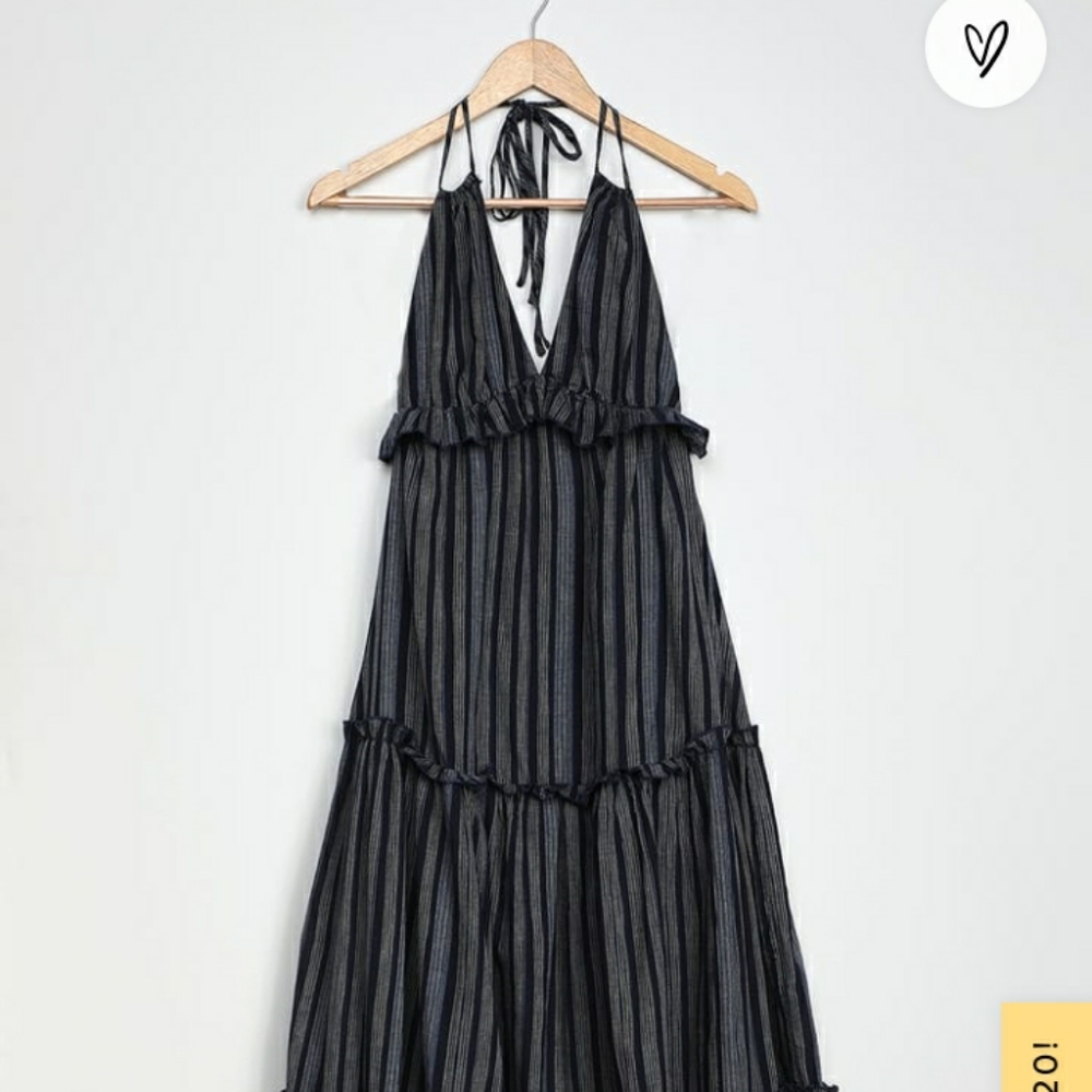 Lulu's vacay babe blue striped halter maxi dress